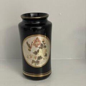 Vintage Vase ''Art of Chokin'' Black with 22' Karat Gold Trim with Floral  Japan